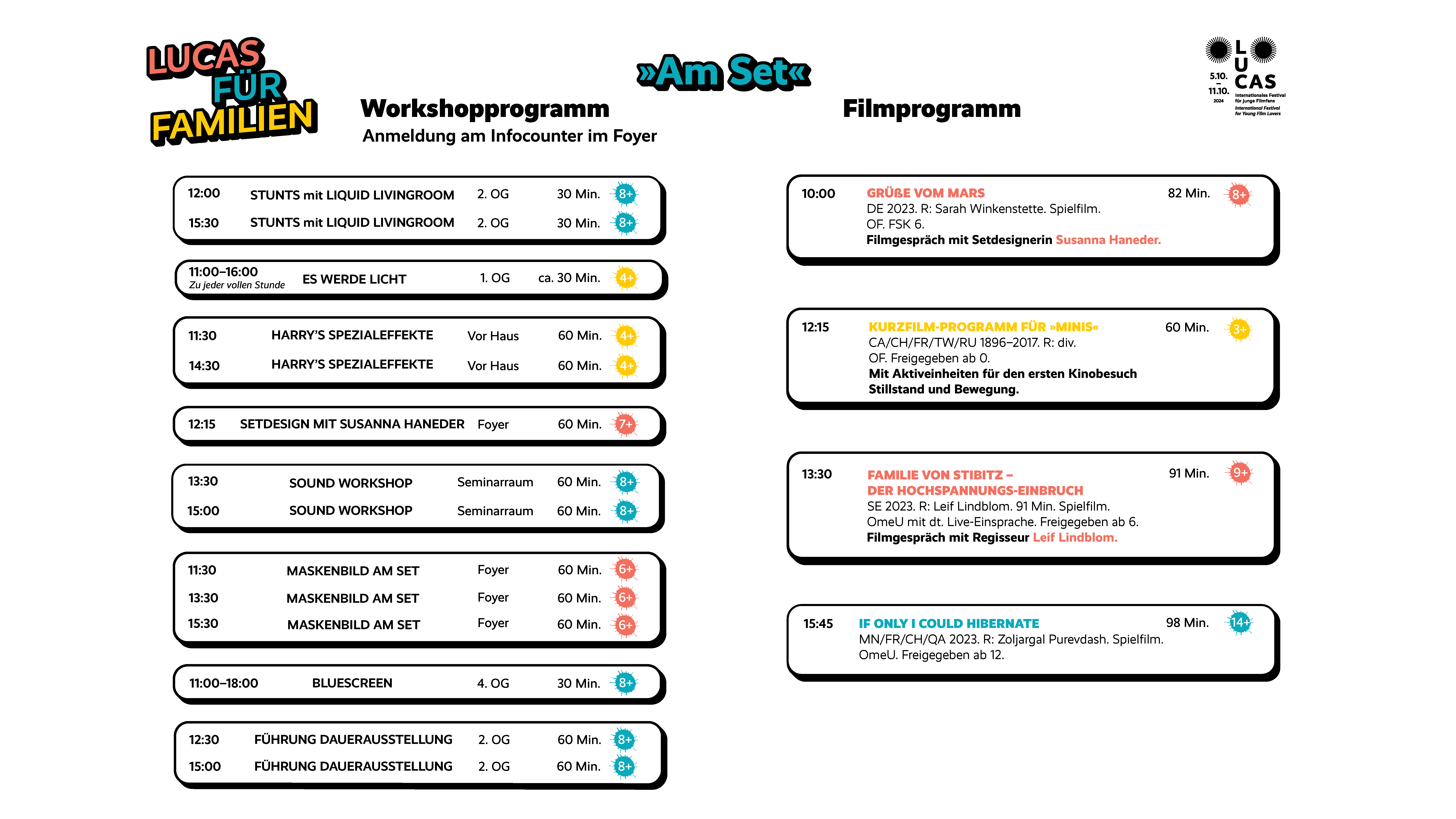 Zeitplan für »LUCAS für Familien«