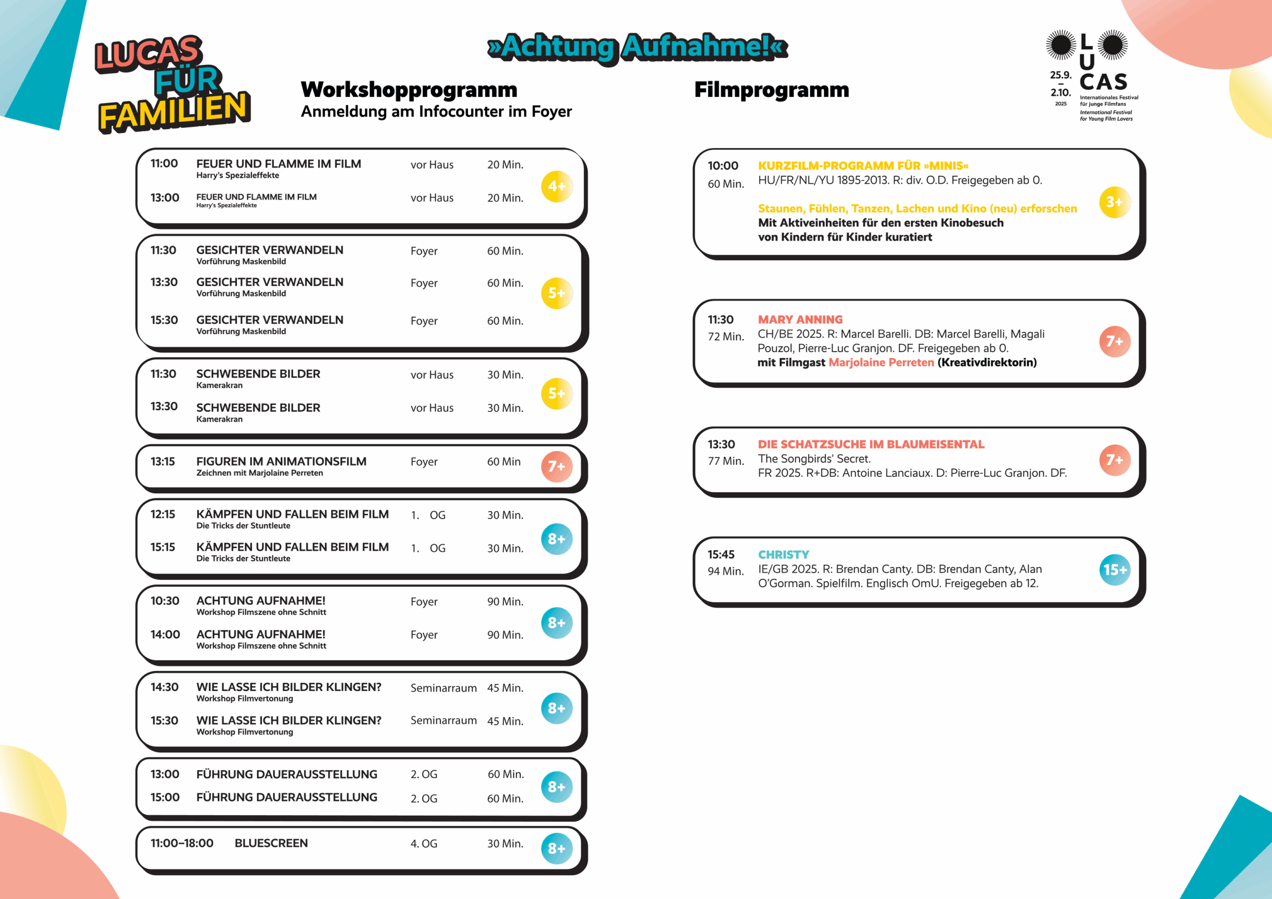»LUCAS für Familien« am 28. September: Workshopprogramm »Achtung Aufnahme!«