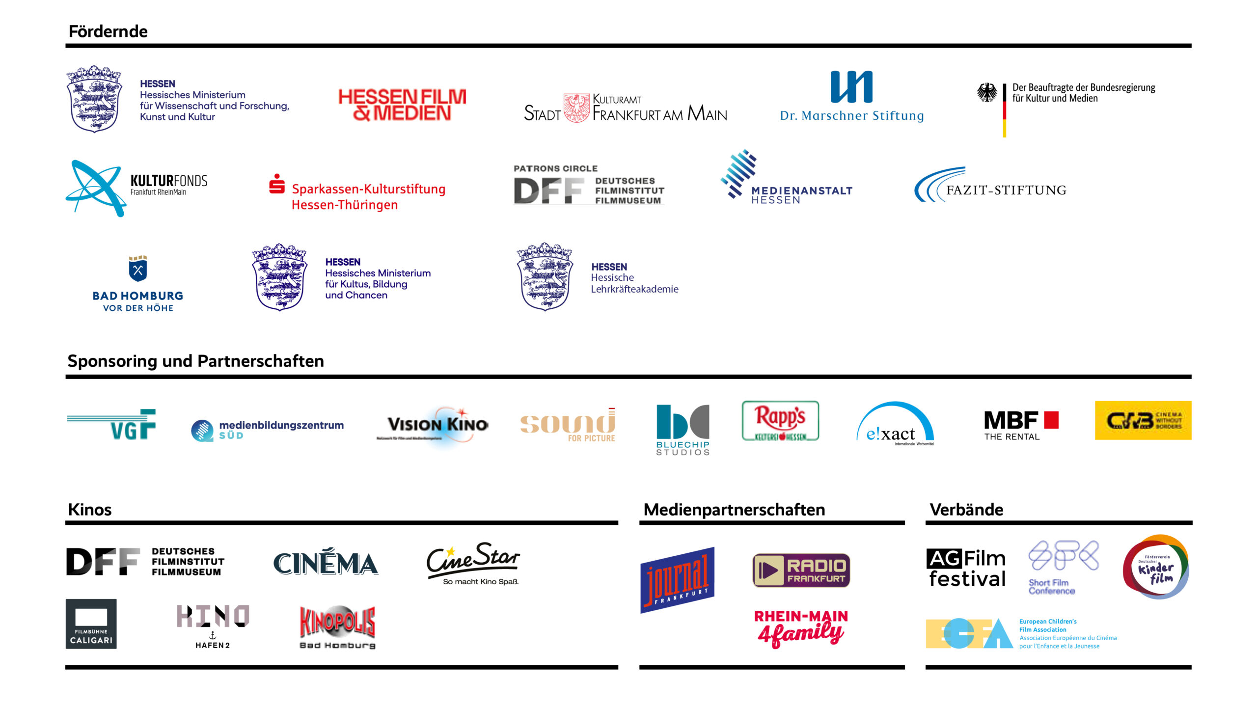 Fördernde, Sponsoren und Partnerschaften, Kinos und Medienpartnerschaften von LUCAS #49