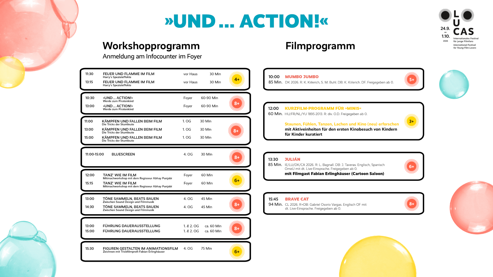 »LUCAS für Familien« am 27. September: Workshopprogramm »Und ... Action!«